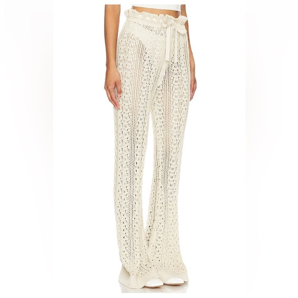 Tularosa Raimonda pants beige crochet knit wide leg bell bottoms flares NWT Sz S - Picture 4 of 13